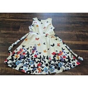 Owin Butterflies Print Sleeveless Fit And Flare Dress Size XL Ivory